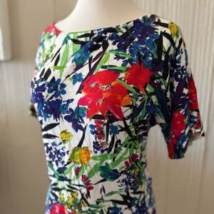 Cable & Gauge Floral Print Short Sleeve Women's Top Size Small